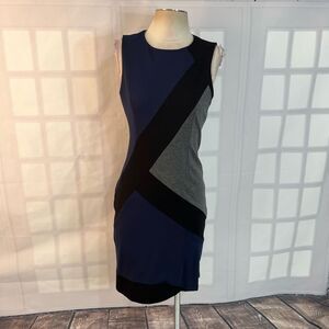 White House Black Market Blue and Black Midi Dress